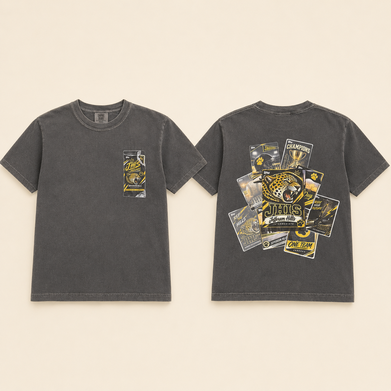 Trading Card Tee in faded black, Jefferson Hills Intermediate front and back