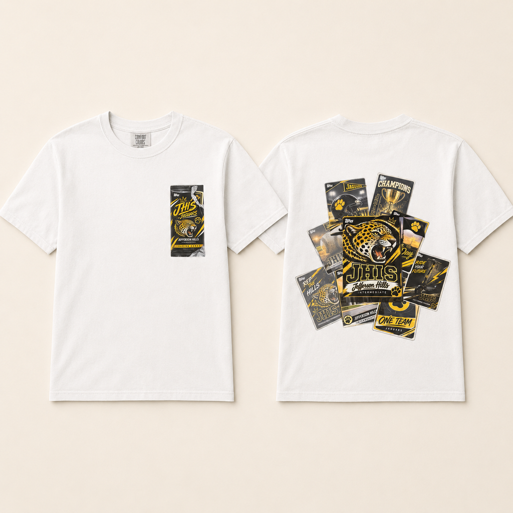 Trading Card Tee in white, Jefferson Hills Intermediate front and back