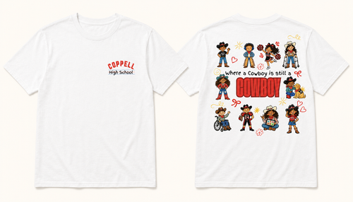 White Coppell High School inclusion spirit shirt, front and back