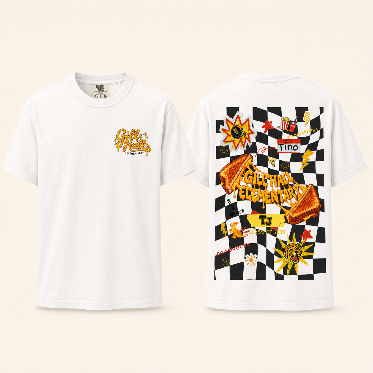 Grilled Cheese Spirit Special white spirit shirt, front and back